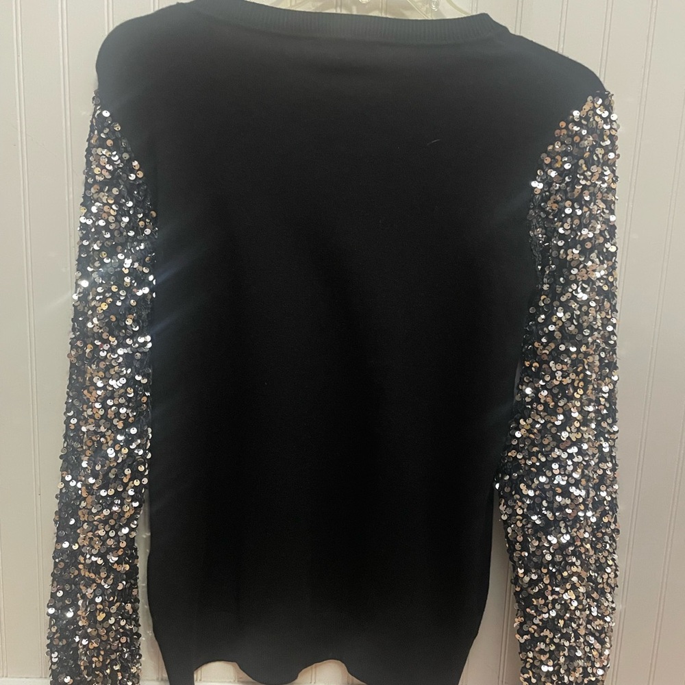 Sioni Black Sweater with Sequin Sleeves - Picture 2 of 4
